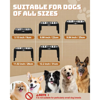 Adjustable Elevated Dog Bowls Stainless Steel Slow Feeder