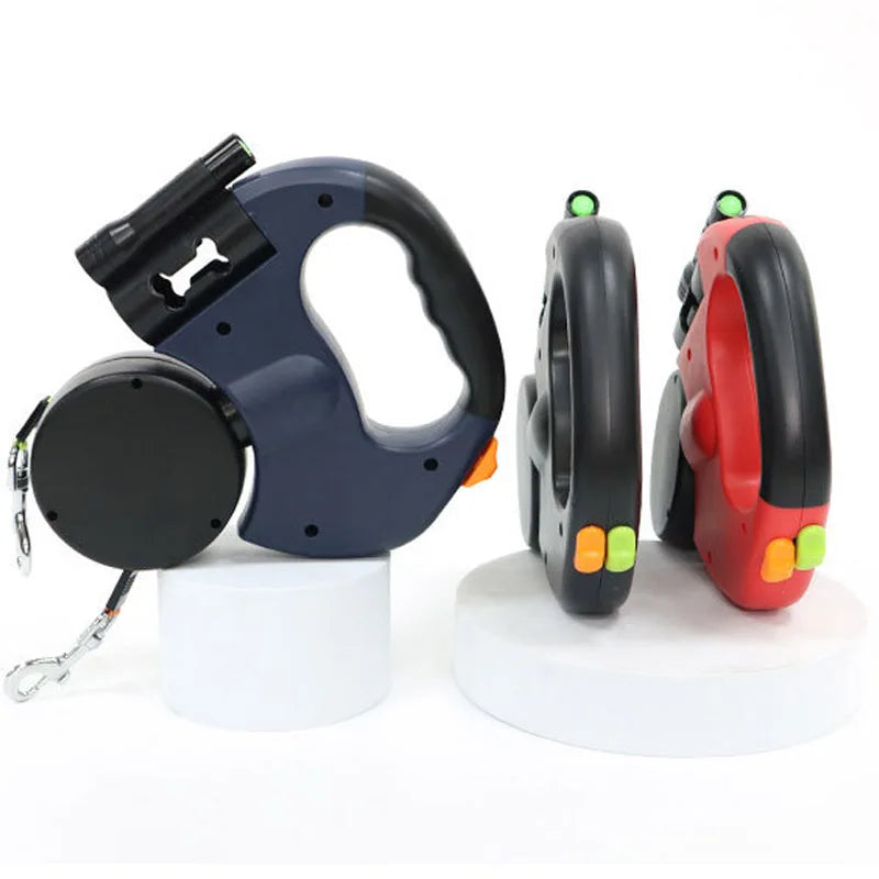 3in1 Double Head Automatic retractable leash Flashlight Poop Bag Dispenser Reflective