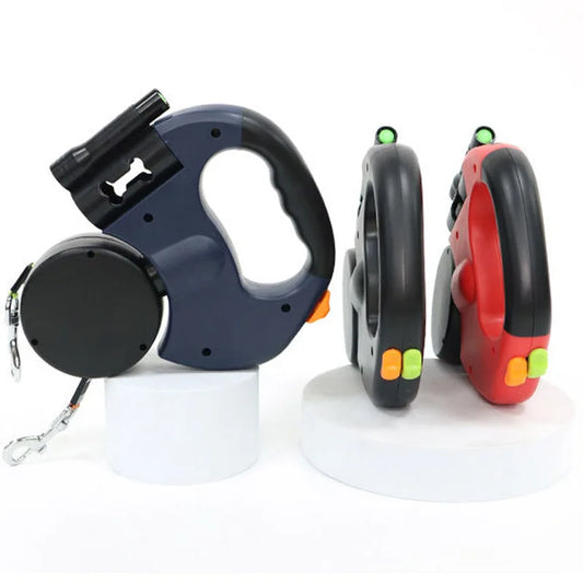 3in1 Double Head Automatic retractable leash Flashlight Poop Bag Dispenser Reflective