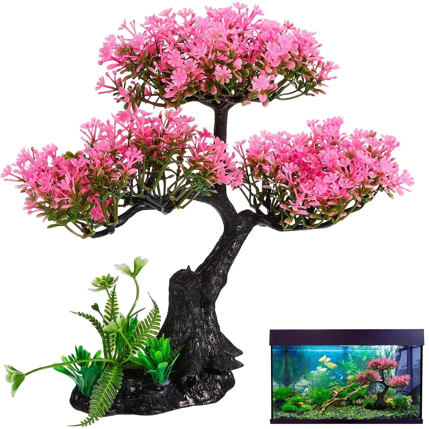 Turtle Tank Accessories for Fish Decor Bonsai Plastic Decorations