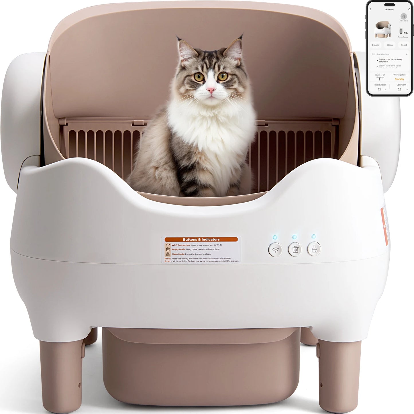 Self Cleaning Litter Box Odor-Free  Large Waste Bin, Open-Top for Multi Cats