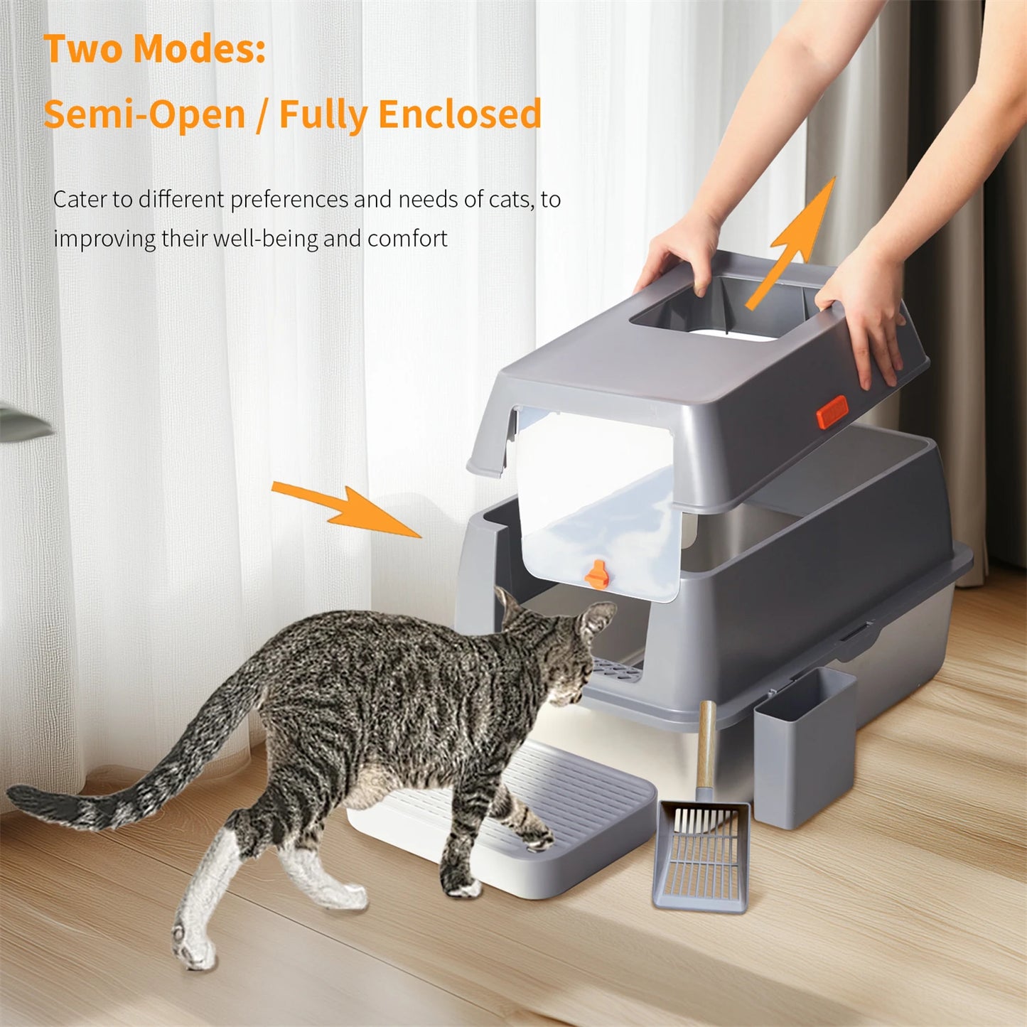 Enclosed Stainless Steel Cat Litter Box with Lid Extra Large for Big Cats High Wall Sides